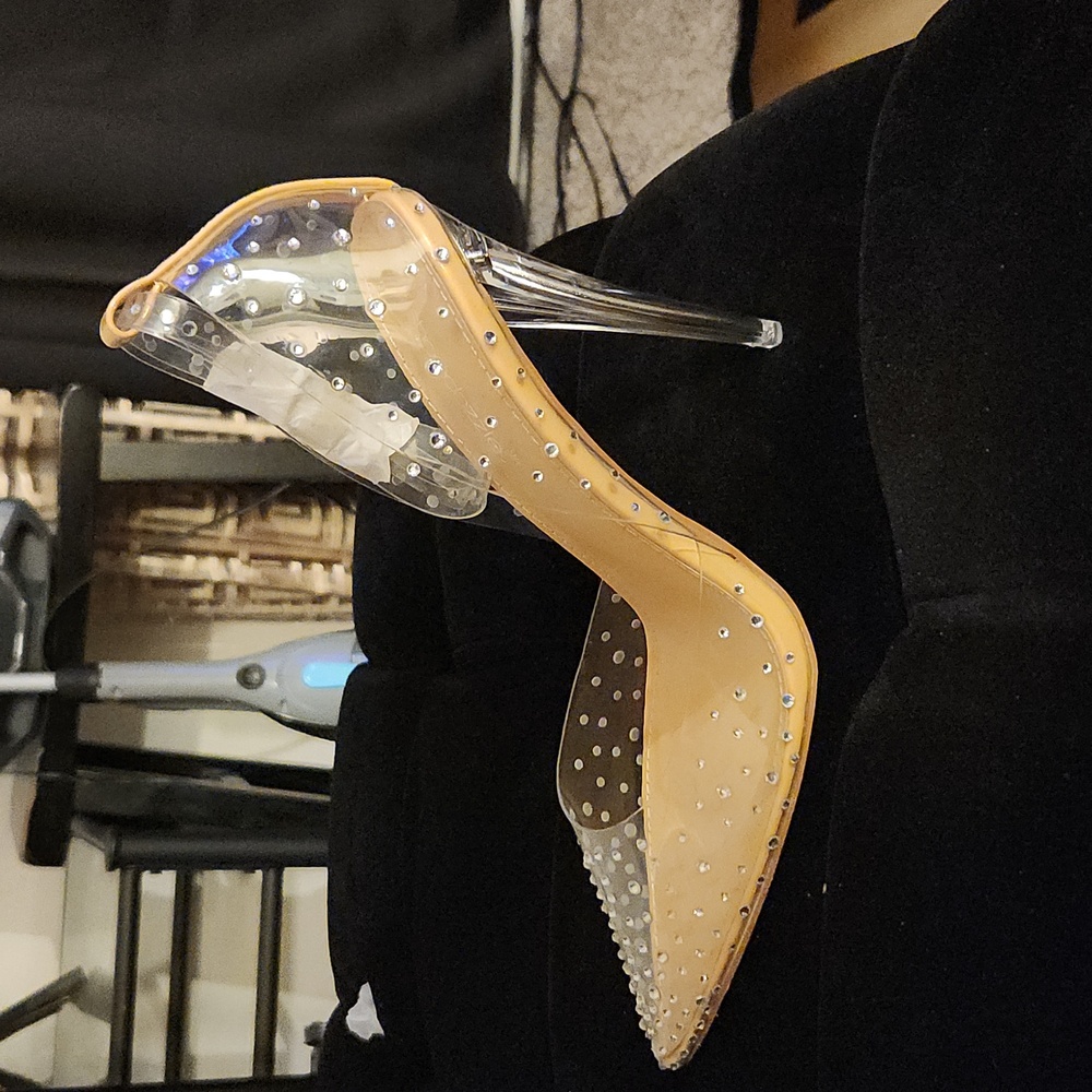 Heels new acrylic studded razzle pumps clear